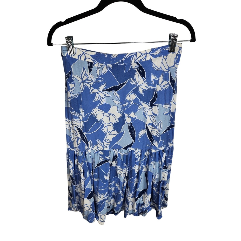 United Colors of Benetton Skirt Women 42 US 6 Blue White Floral Viscose Midi